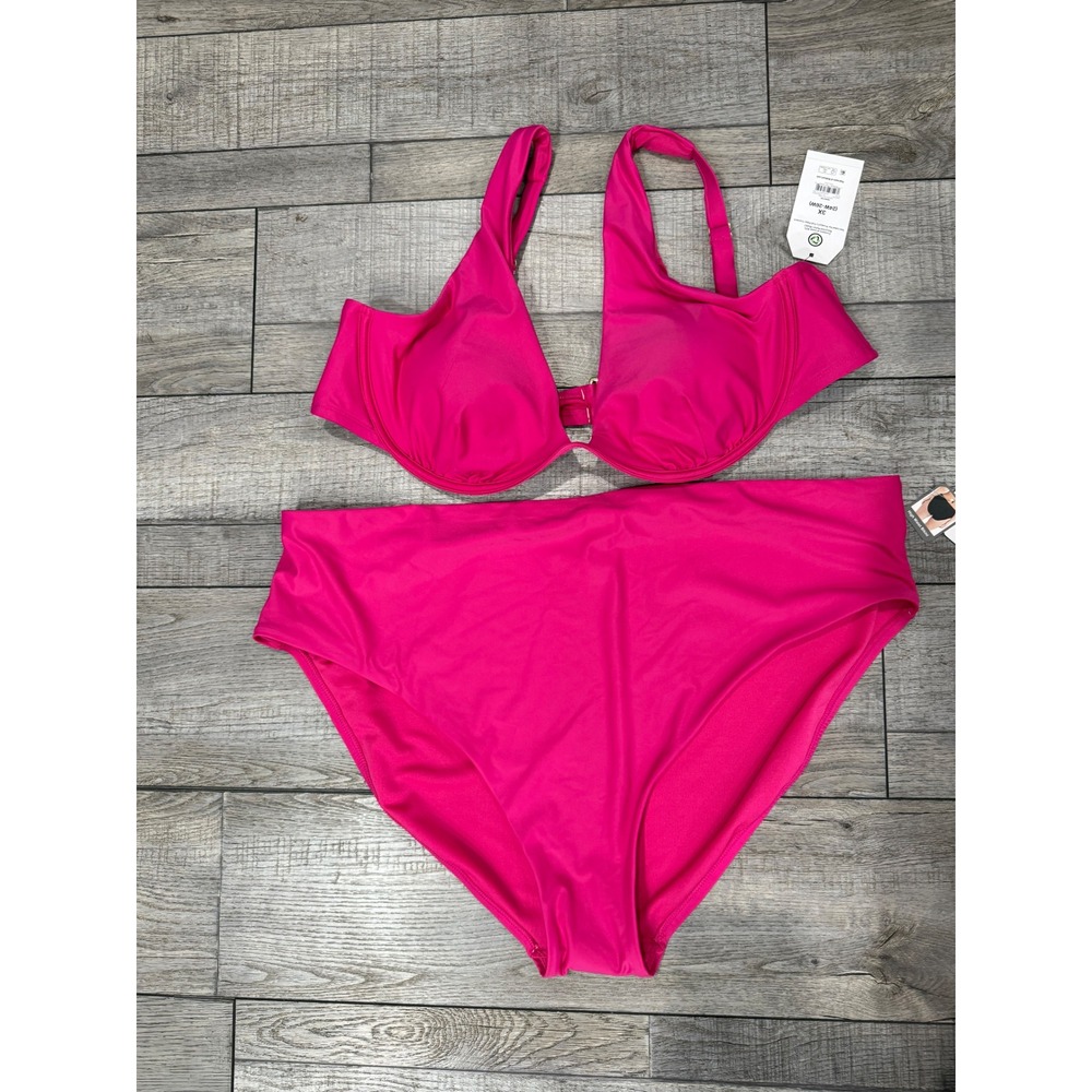 New Time and Tru Pink Underwire Bikini Top & High Waist Bottom Set 3X 24W-26W